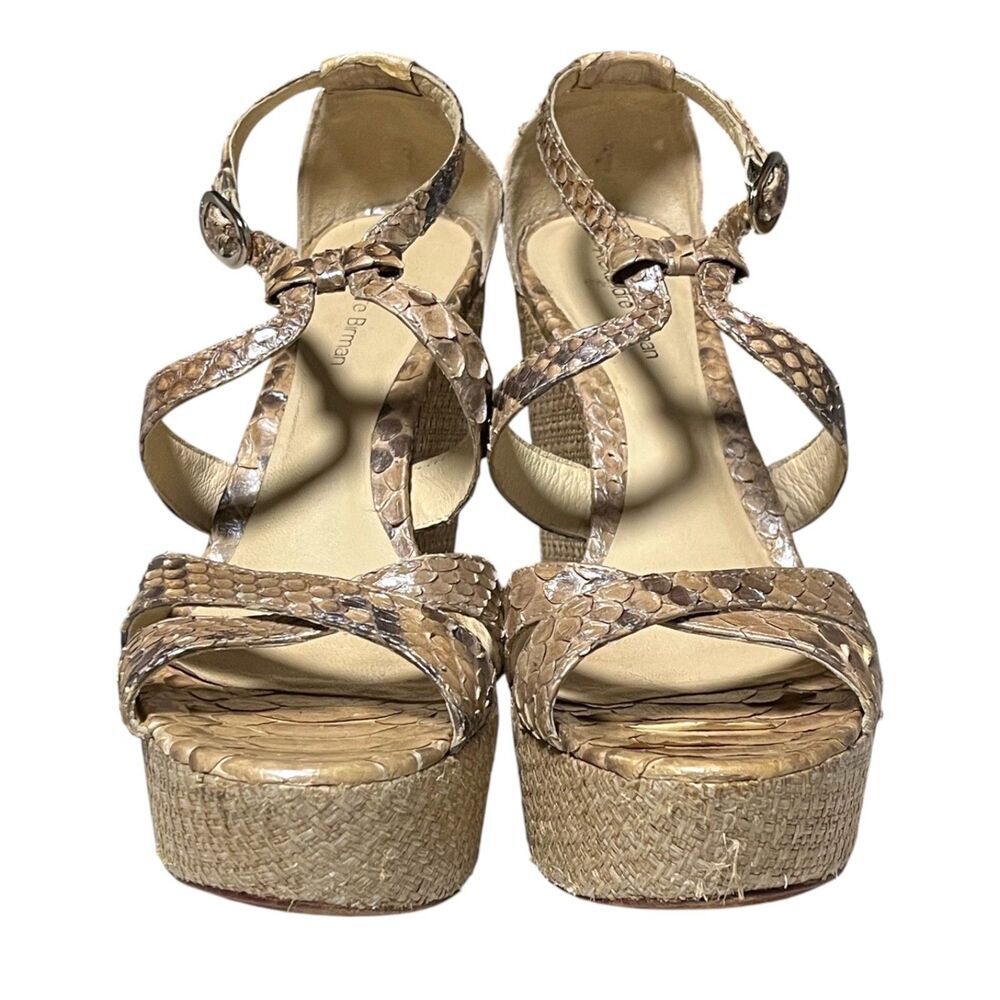 Alexandre Birman Python Skin Raffia Platform Wedge Sandals Beige Brown 7.5 - Picture 8 of 14